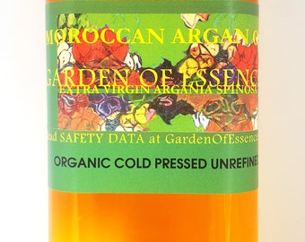 Organic Argan Oil Moroccan USDA Certified Organic UNREFINED Cold Pressed Hair, Face+Body, for Irritated Rough Very Dry Skin GardenOfEssences