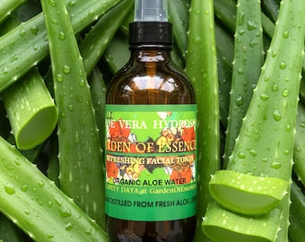 COUPON Organic Aloe Face Toner Hydrosol, Calming for Breakouts + Sensitive Irritated Dry Skin, Anti-aging, Refines Pores,  GardenOfEssences