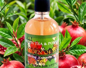 COUPON GREEN TEA Face Toner with Pomegranate Extract for Eye Bags, Breakouts, Refines Pores, Puffy Eyes, Sensitive Skin, GardenOfEssences