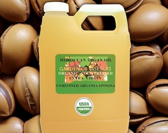 Aceite de argán orgánico marroquí certificado USDA orgánico SIN REFINAR prensado en frío para cabello, rostro y cuerpo, para pieles irritadas, ásperas y muy secas GardenOfEssences