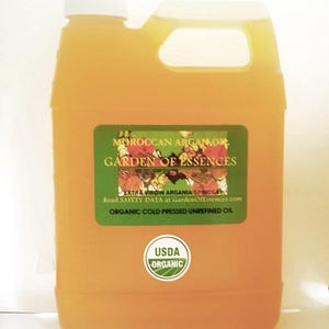 Organic Argan Oil Moroccan USDA Certified Organic UNREFINED Cold Pressed Hair, Face+Body, for Irritated Rough Very Dry Skin GardenOfEssences