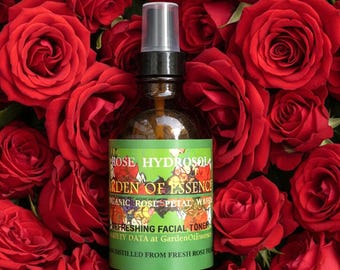 SALE ORGANIC ROSE Hydrosol Face Toner, Rose Water for Sensitive Dry Skin, Soothing Breakouts, Anti-aging Rose Floral Water, GardenOfEssences