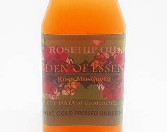 ORGANIC Rosehip Oil UNREFINED Cold Pressed Oil for Marks, Dark Patches + Spots, Uneven Tone, Face Lines, Dry Body Skin, GardenOfEssences