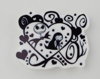 Skellington inspired Needle Minder / Black and White Heart Needleminder
