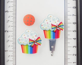 Rainbow Cupcake Needleminder: Planar Resin Needle Minder