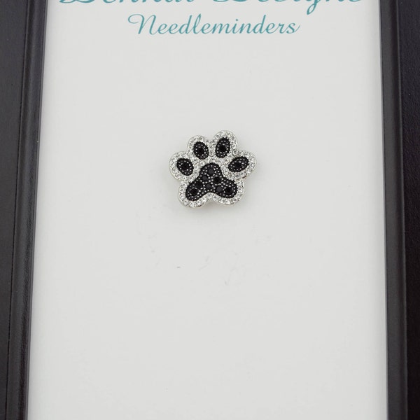 Black and White Rhinestone Paw Print Needleminder / Animal Print Needle Minder