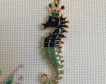 Enamel Seahorse Needleminder with Rhinestones