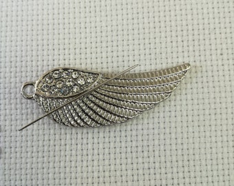 Angel Wing Rhinestone Needleminder: Jeweled Feather Needle Keeper