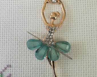Gold Ballet Dancer Needleminder: Rhinestone & Glitter Dress