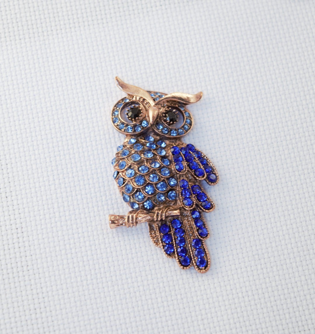Rhinestone Owl Needle Minder / Blue Owl Needle Minder - Etsy
