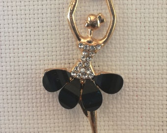 Gold Ballet Dancer Needleminder: Rhinestone & Black Glitter Dress