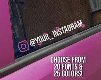 名前と桜が入ったパーソナライズされたInstagramステッカー | 花付きのユーザー名の輪郭カット | かわいいデカールのユーザー名ハンドル