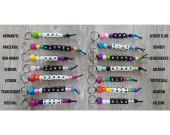 Pride keychain personalized with name | Custom Gift Bag Hanger Gift | LGBTQIA+ | Queer | Subtle Rainbow Flag | gay pride