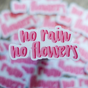 No Rain No Flowers Sticker | Die cut sticker uitgesneden | Quote sticker met inspiratie en grappig