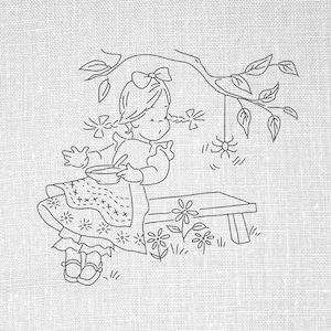 Little Miss Muffet Hand Embroidery Pattern, Embroidery Design, Redwork, Embroidery Hoop Art, Vintage Embroidery Pattern, Nursery Rhyme