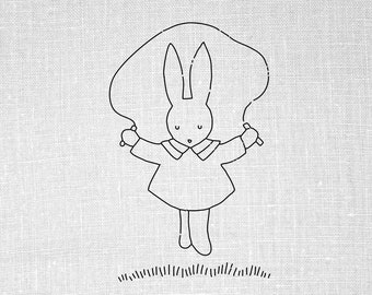 Jump Rope Rabbit Hand Embroidery Design, PDF Hand Embroidery Pattern, Printable Pattern, Hoop Art, Vintage Reproduction Transfer, Bunny