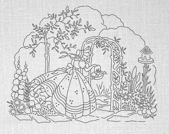 Vintage Crinoline Lady Embroidery Pattern PDF, Digital Download Transfer Design, Hand Embroidery Download, Hand Embroidery Pattern Download