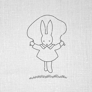 Jump Rope Rabbit Hand Embroidery Design, PDF Hand Embroidery Pattern, Printable Pattern, Hoop Art, Vintage Reproduction Transfer, Bunny