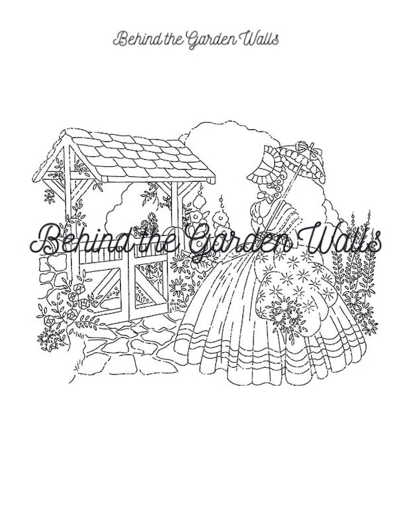 Vintage Embroidery Pattern Crinoline Lady Hollyhocks Roses Magazine Pattern 80s