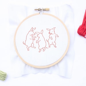 Whimsical Pigs Vintage Hand Embroidery PDF Design Printable Pattern Reproduction Embroidery Pattern