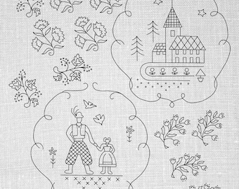 Miniature Swiss Scenes 1 Hand Embroidery PDF, Printable PDF Pattern, Vintage Hand Embroidery Pattern, Printable Hand Embroidery Pattern