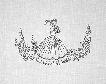 Hand Embroidery Design PDF Hand Embroidery Pattern Printable Sewing Hoop Art Vintage Reproduction Transfer Embroidery Pattern Crinoline Lady