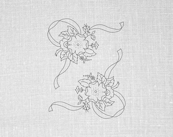 Vintage bloemen hand borduurwerk PDF-patroon, servet bloempatronen, theedoek hand borduurpatroon, afdrukbaar borduurpatroon,