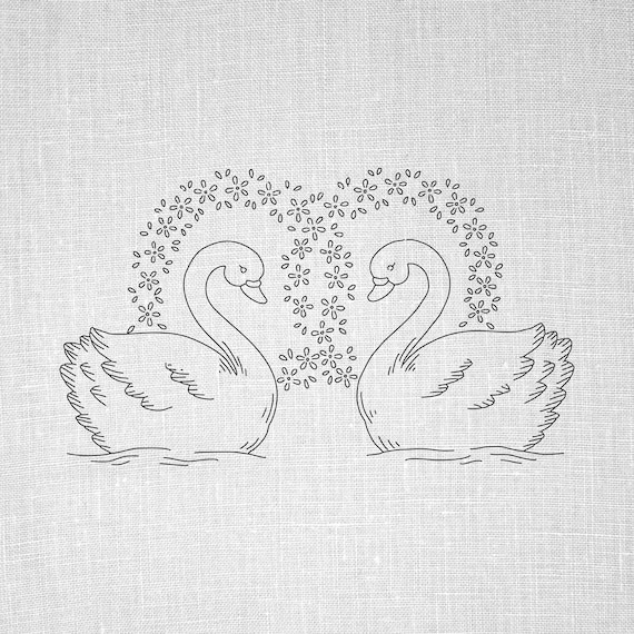Swans in Love Hand Embroidery Pattern, PDF Pattern, Wedding Embroidery Pattern, Hoop Art, Wedding Swans Pattern, Coloring Sheet, Anniversary