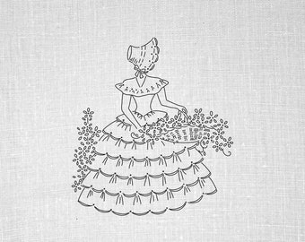 Crinoline Lady Hand Embroidery Vintage Pattern Reproduction Printable PDF Hand Embroidery Design