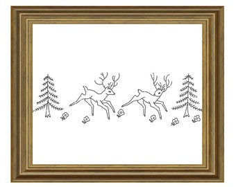 Embroidery Design Deer Border Embroidery Hoop Art Hand Embroidery Pattern DIY PDF Woodland Animals Forest Christmas Vintage Pattern