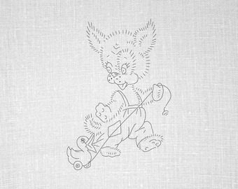 Dog Pulling a Duck Hand Embroidery Pattern, Vintage Embroidery Pattern, Embroidery PDF, PDF Pattern, Nursery Hoop Art, Gift for Baby