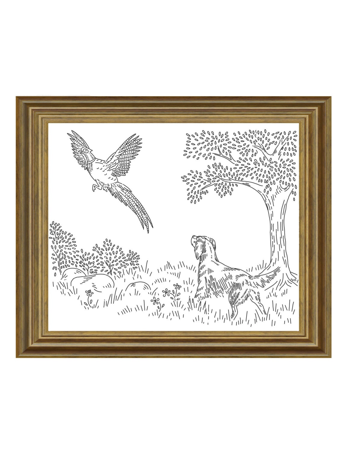 Hunting Dogs Patterns Hunting Dog and Pheasant Hand Embroidery Pattern, Dog Embroidery ...