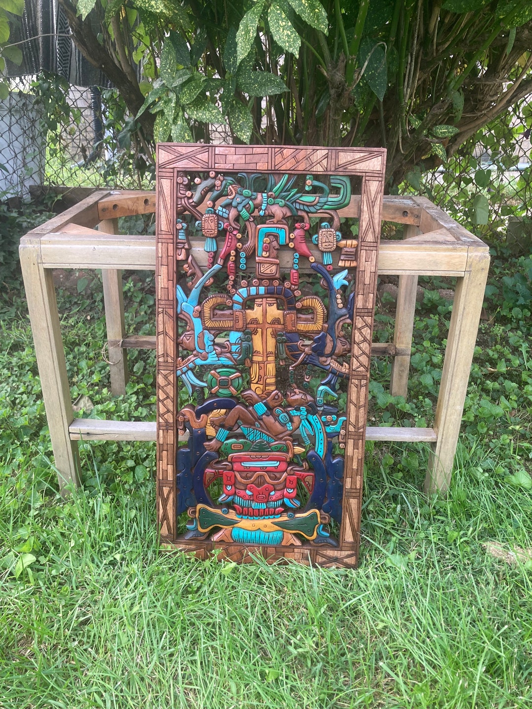 Pakal's Tomb Maya Mayan Aztec Wood Cedar Mask Hand Carved Etsy