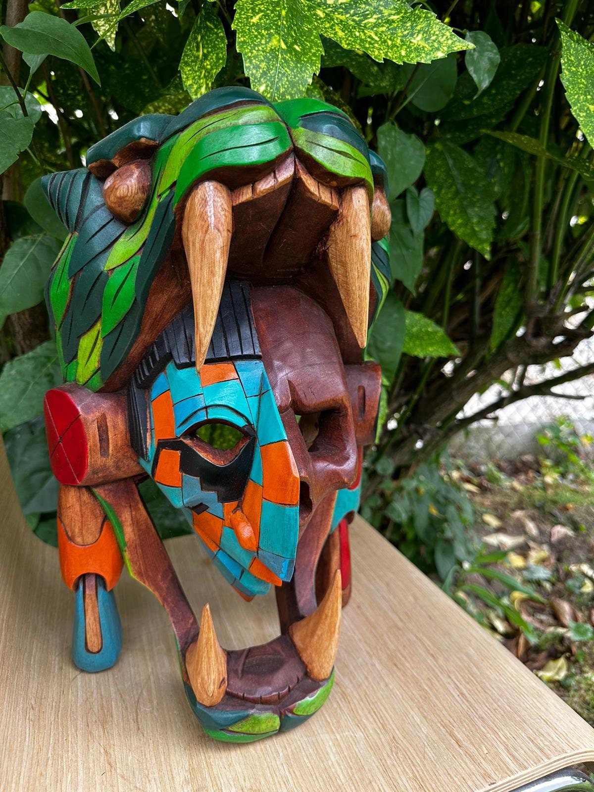 Wood Carved Hand Made Maya Mask From Chichen Itza Yucatan Etsy