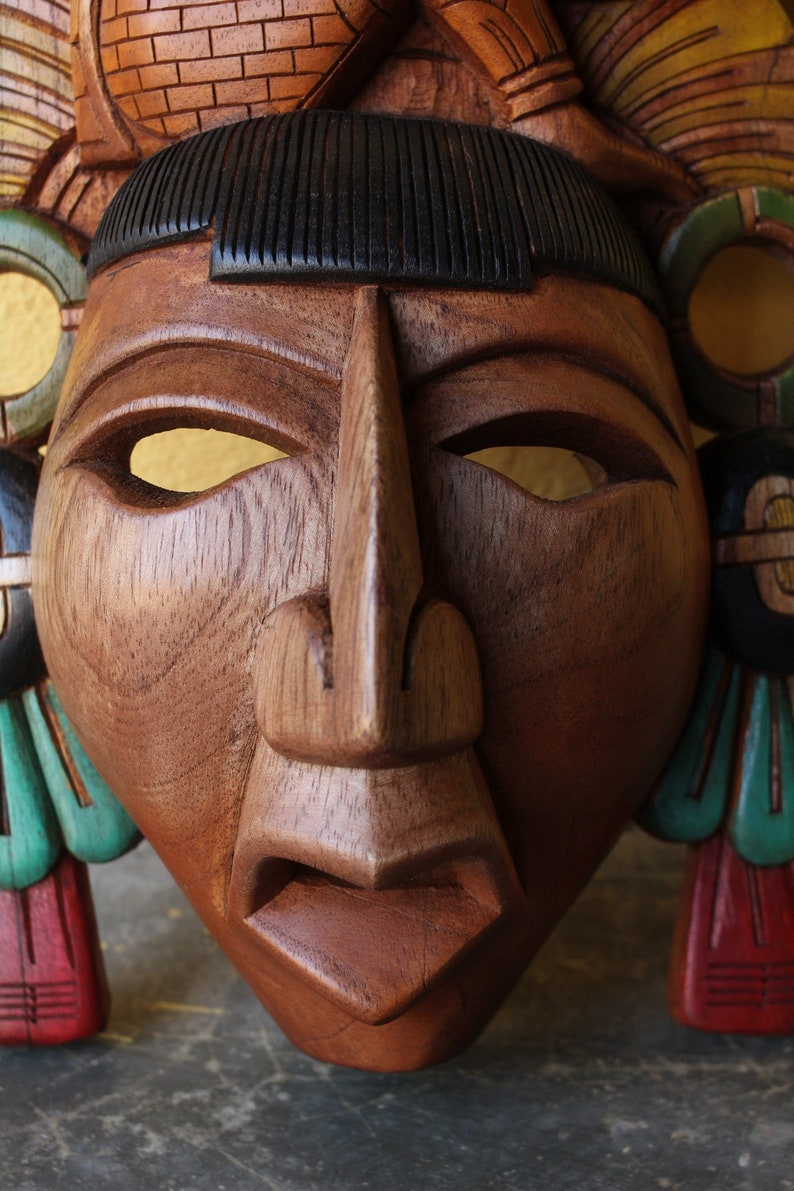 Wood Carved Hand Made Maya Mask from Chichen Itza Yucatan Etsy