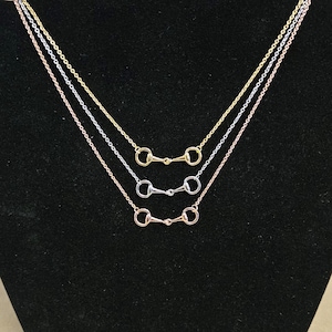 Silver, Gold or Rose Snaffle Necklace. Equestrian gift. Comes boxed