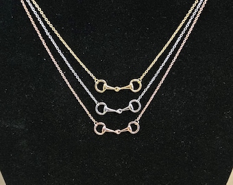 Silver, Gold or Rose Snaffle Necklace. Equestrian gift. Comes boxed