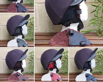 Waxed equestrian riding hat ear muffs warmers, Brown or Cream sherpa fleece lined.