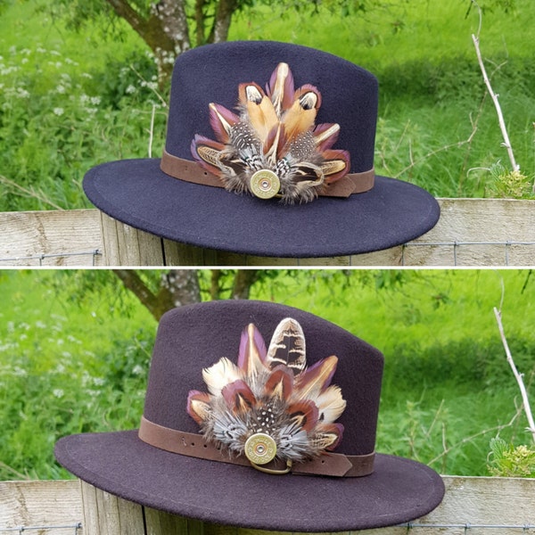 Grande broche plume de faisan épingle à chapeau country wear