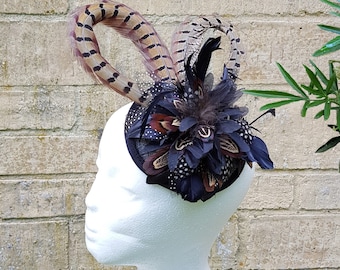 Fasan und Perlhuhn Feder Sinamay Blume Fascinator Clip oder Haarband