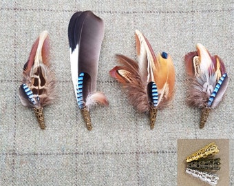 Pheasant and Jay feather brooch, hat lapel pin, wedding buttonhole, Country wear. boxed