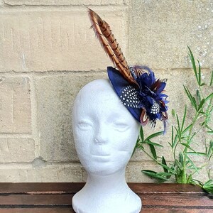 Pheasant and guinea fowl Feather Sinamay flower fascinator clip or hair band image 6