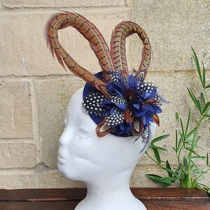 Pheasant and guinea fowl Feather Sinamay flower fascinator clip or hair band image 4