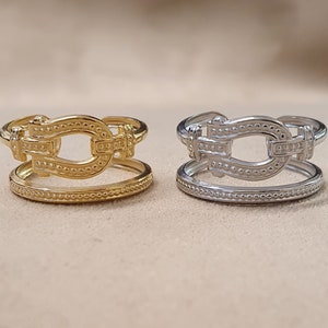 Horseshoe Double Ring in gold or silver. Adjustable. comes boxed