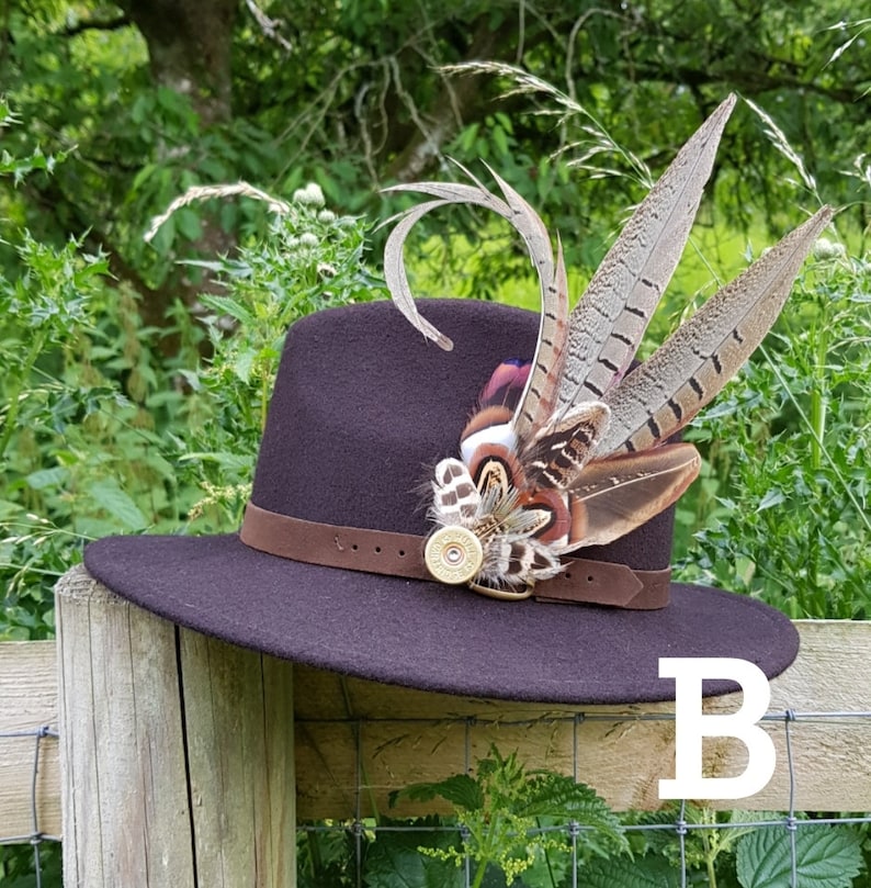 Extra Large Pheasant feather hat pin country wear B