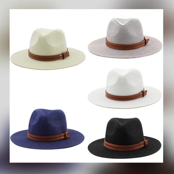 Lightweight Straw Panama style Fedora Hat. Unisex. Lots of colours