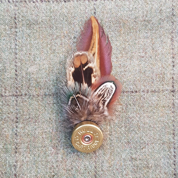 Pheasant Feather Brooch With 12 Bore 