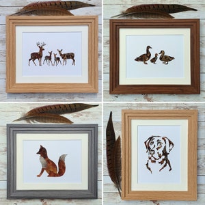 Pheasant feather silhouettes mounted and personalised