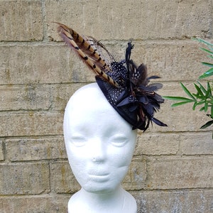 Pheasant and guinea fowl Feather Sinamay flower fascinator clip or hair band image 3