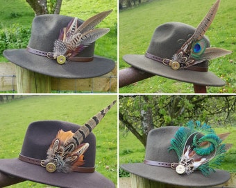 Gran sombrero de plumas de faisán pin ropa de campo